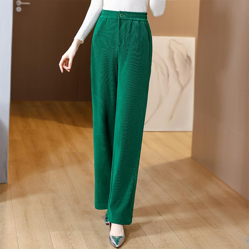 

Вельветовые широкие брюки с высокой талией для женщин, повседневные свободные прямые брюки XXXL зелёный