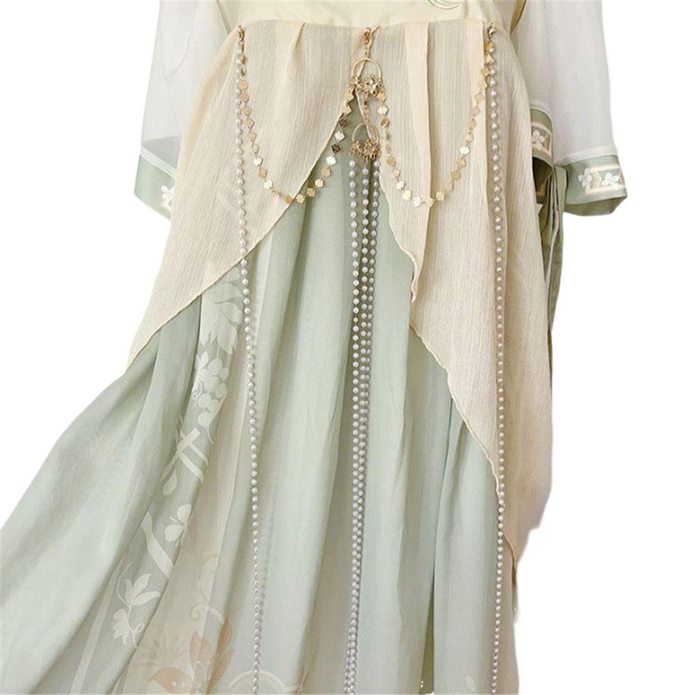 Detachable Hanfu Waist Chain Long Tassel Alloy Press Chain Hanfu Outfit Accessories  for Women