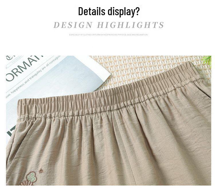 2026 Summer New Mother's Wear: Elastic Waist Casual Nine-Point Straight-Leg Cropped Pants for Elegant Middle-Aged and Elderly Women.