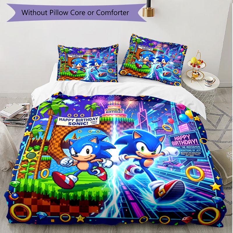 3pcs Duvet Cover Set (1*Duvet Cover + 2*Pillowcase, Without Core), Sonic Print Soft All‑Season Bedding Set, Home Bedroom Decor Gift