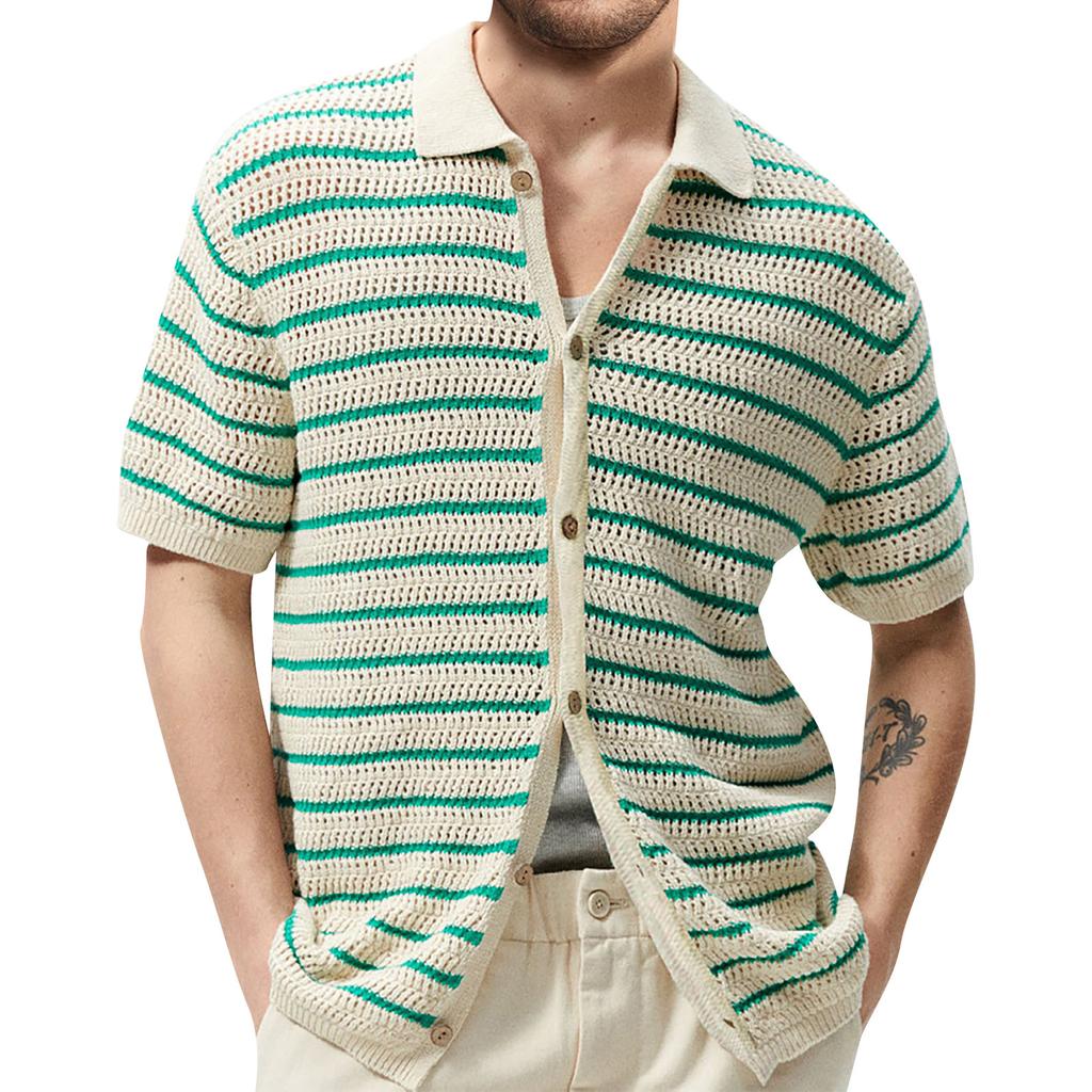 Men's Summer Lapel Knit Short-sleeved Slim Fashion Breathable Men's Business Shirt