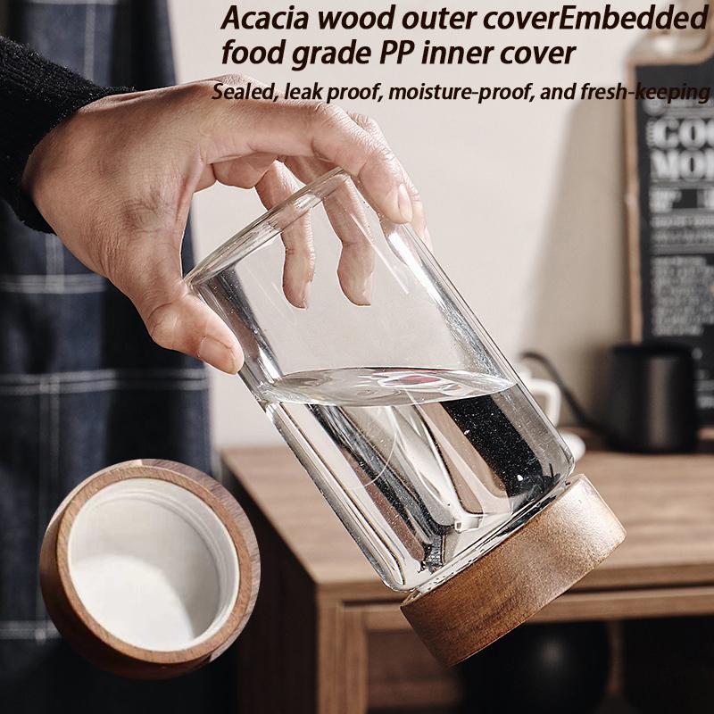 Coffee Bean Glass Sealed Jar Tea Coffee Powder Spice Sealed Storage Jar Acacia Wood Lid Glass Jar