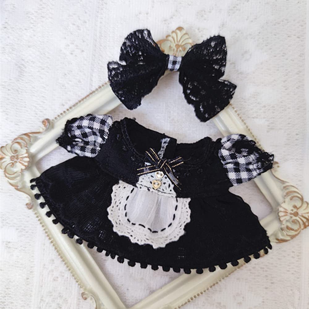 Niannyyhouse 10cm Plush Clothes, Black Mesh Dress, Interchangeable Cotton Doll Clothes