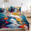 3pcs Two Cats Surrounded by Colorful Flowers Bedding Set - Includes Quilt Cover and Pillowcases, Suitable for All Seasons, Machine Washable