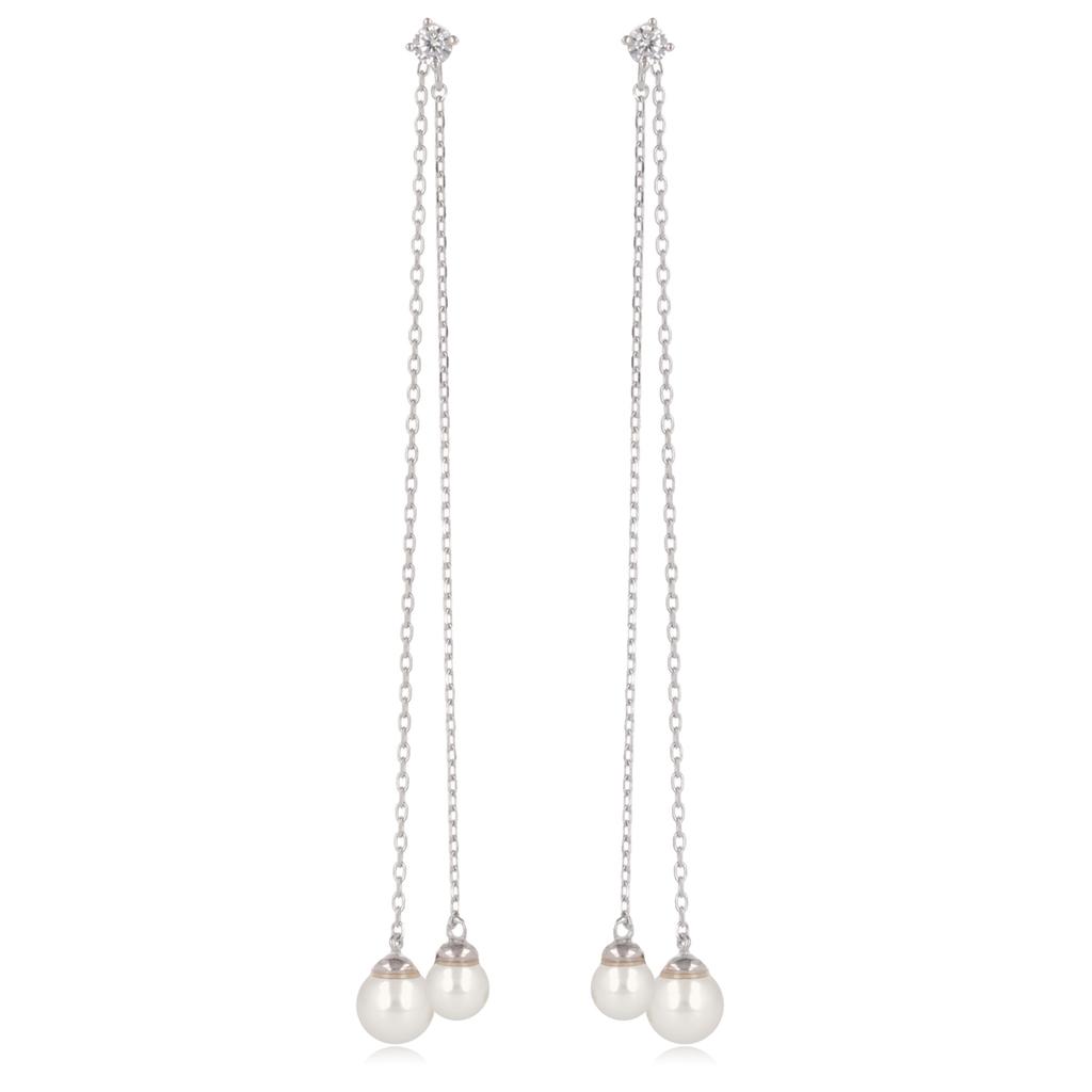 Les Trésors De Lily [Q7041] - Cercei din argint 'Sissi' fildeș din argint (placati cu rodiu) - 80 mm - margele 5-6 mm