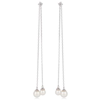 [Q7041] - Strieborné náušnice 'Sissi' slonovinové strieborné (ródované) - 80 mm- korálky 5-6 mm