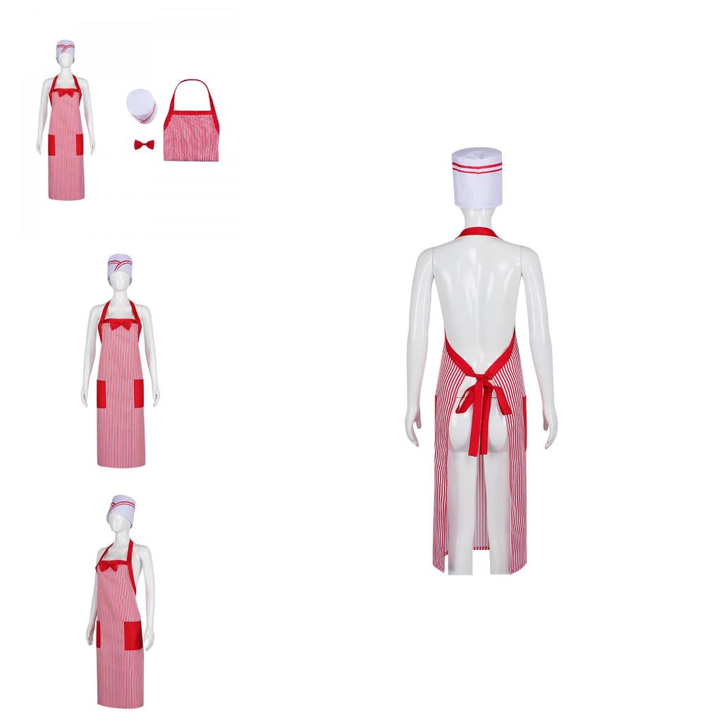 Manga Inspired Cosplay Chef Costume With Striped Apron And Bow Tie For Kids And Adults
