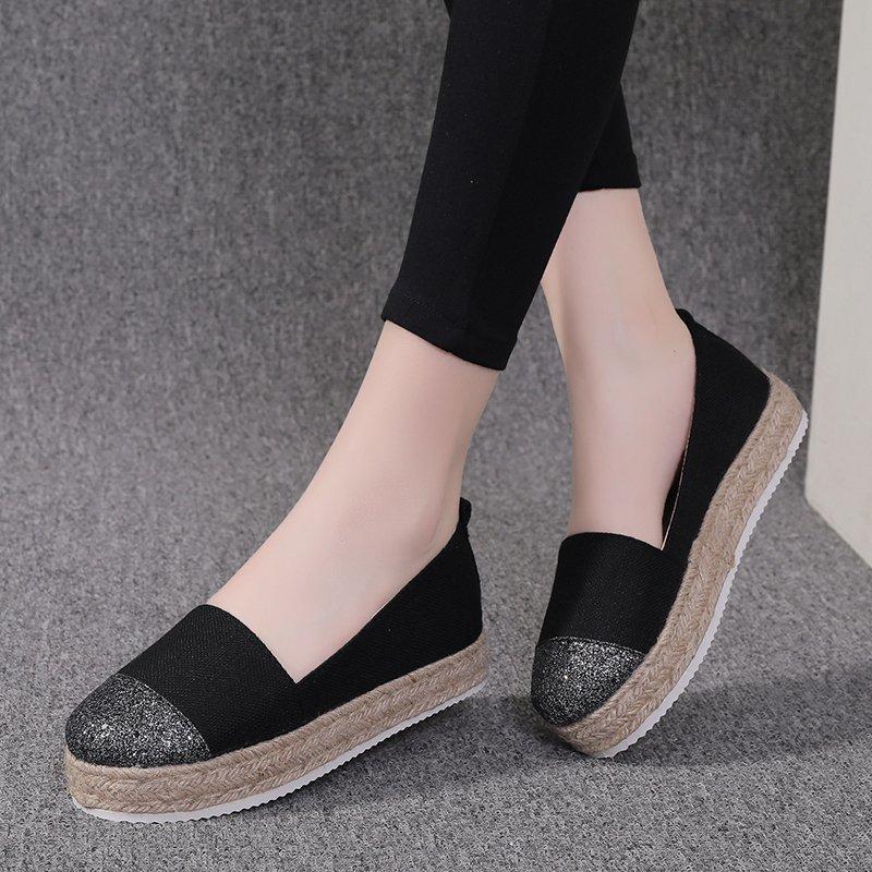 2024 New Autumn Women's Casual Flat Shoes Patchwork Moccasins Loafers Espadrilles White/Black Plus Size 34-43 WFS306