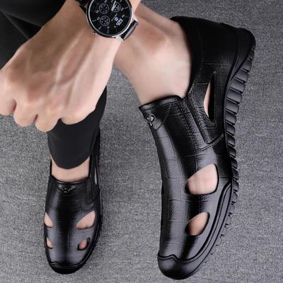 Zomer Heren Echt Leer Strand Sandalen Heren Ademende Loafers Alles-match Mannelijke Comfortabele Sneakers Handgemaakte Vissandalen