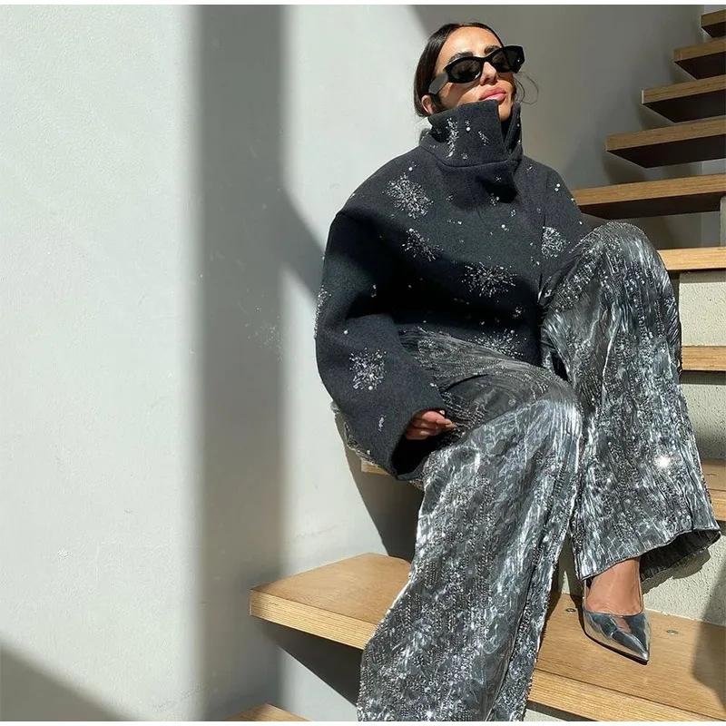 

Женское весенне-осеннее повседневное пальто свободного кроя с вышивкой и бисером, с лацканами и рукавами летучая мышь, однотонная куртка из смесовой шерсти, женская роскошная верхняя одежда S