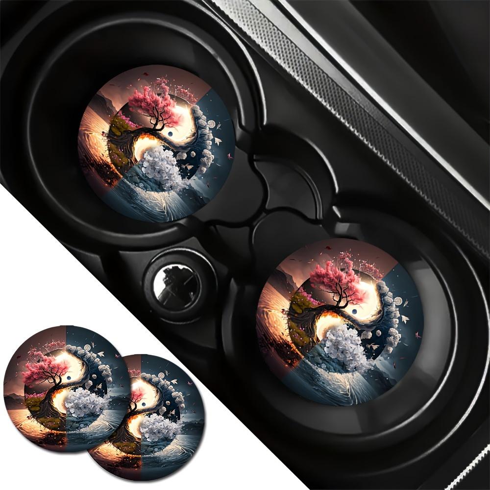 Oil Painting, Floral Printing, Coaster, Car Water Cup Mat, Car Cup Holder Mat, Thermal Insulation Mat, Used for Car Decoration