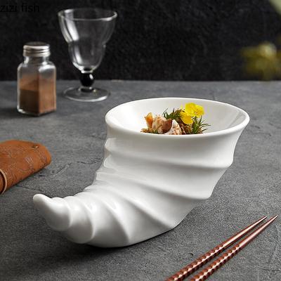 Reinweißer unregelmäßiger Keramikteller für Dim Sum, Restaurant, kreativer Dessertteller, Sushi-Teller, Spezialgeschirr für molekulare Küche