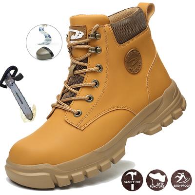 Safety Shoes Men's Leather Welding Shoes, Anti-smashing, Anti-puncture, Non-slip Sports Steel Toe Work Membrane Boots for Men
