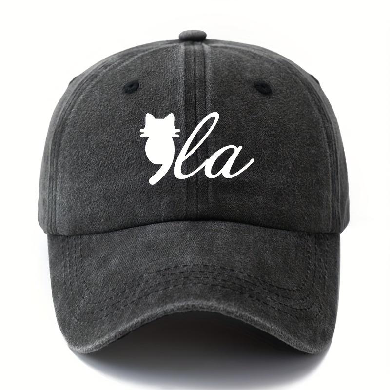 

Retro Style Adjustable Baseball Cap Cat with Lettering Print Outdoor Activity Distressed Look чёрный