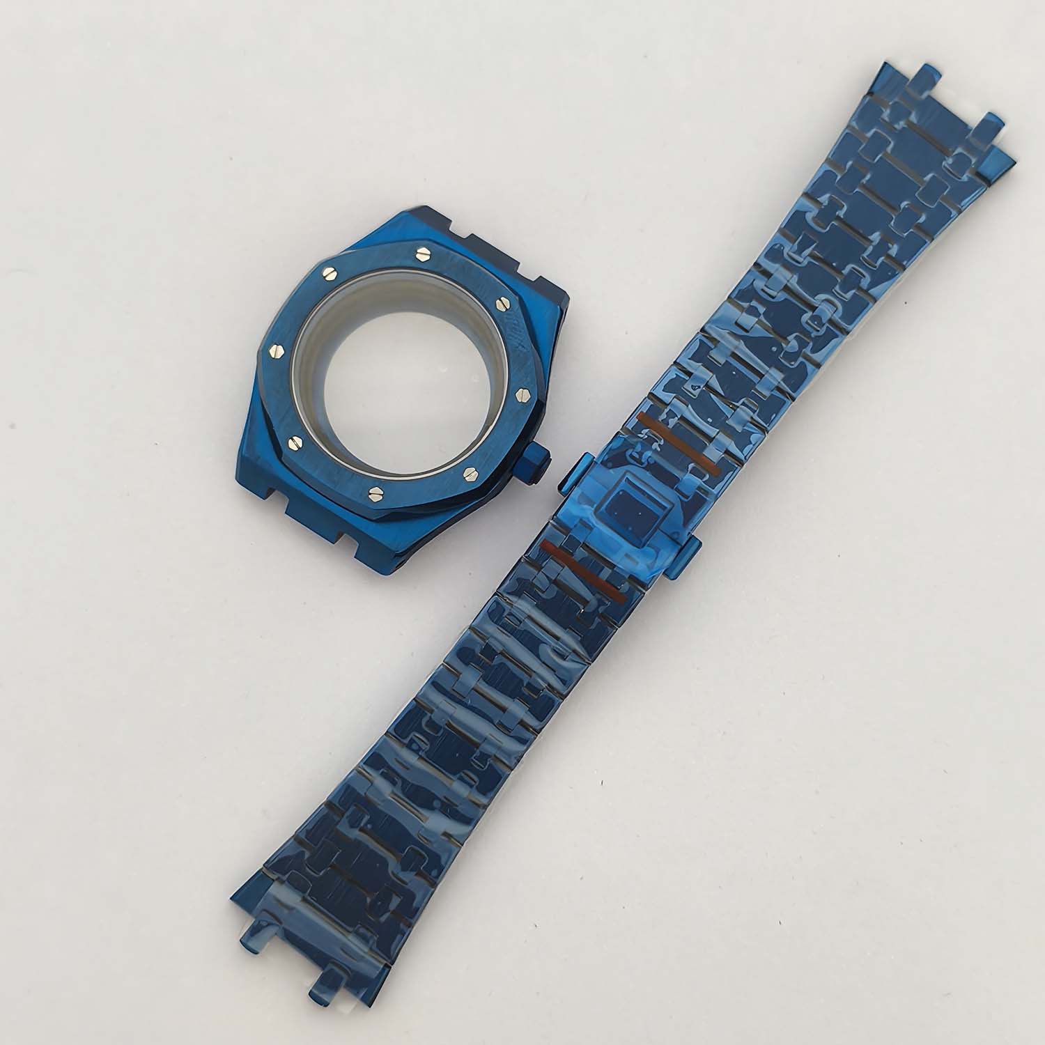 

41mm PVD Electroplating Blue Watch Case Sapphire Glass Stainless Steel Strap Watches Accessories for NH35 NH36 4R36 7S Movement синий