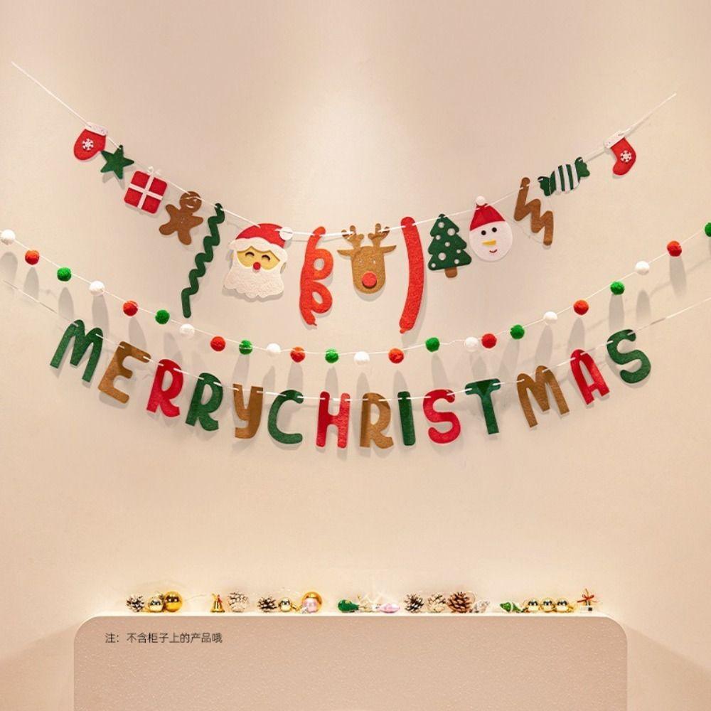 Seasonal Decor Felt Christmas Banner Decorated DIY Handmade Christmas Pendant Furry Balls Xmas Pendant Home Room