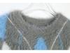 Women's French Argyle Pullover: Soft, Fluffy, Loose-Fit Color Block Sweater for Autumn/Winter, Versatile Round Neck Knit Design.