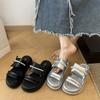 Silver Platform Slippers Women's Summer Wear 2025 New Fashion Women's One-word Sandals with Skirt Non-slip Beach Shoes
