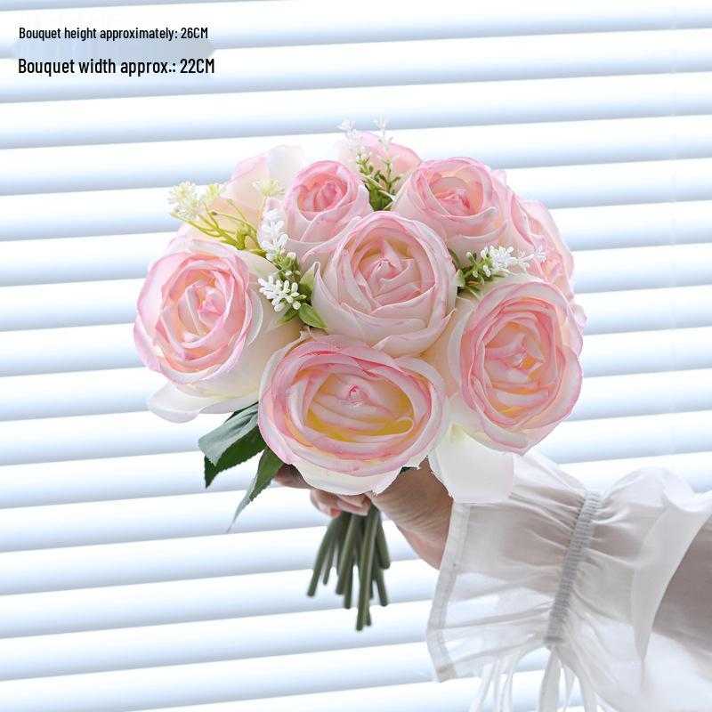 Single Stem Silk Rose Bouquet with Plastic Handle for Wedding Decoration