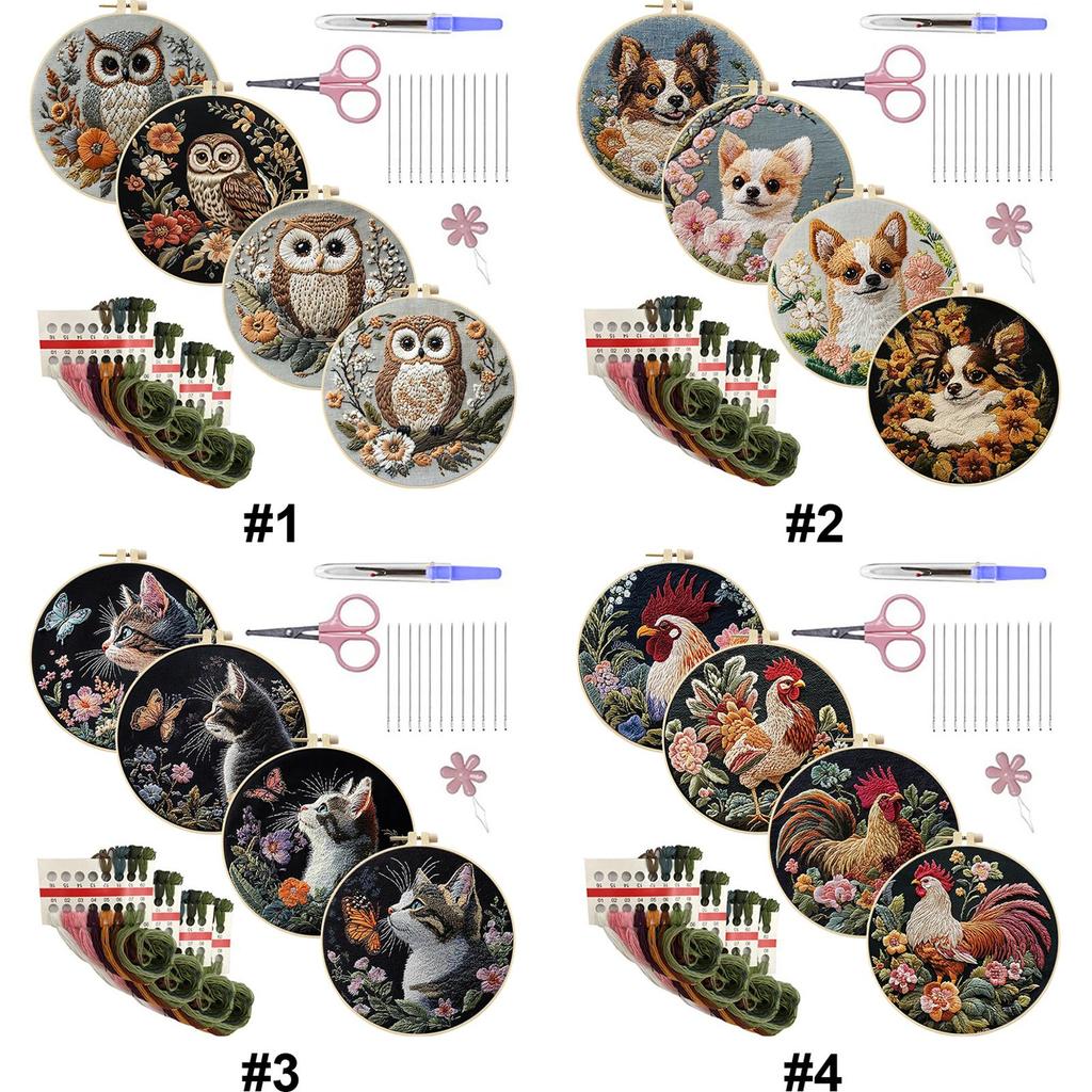 4 Pack Embroidery Kit with Embroidery Hoop Needles Threads Instruction Cross Stitch Set Cross Stitch Starter Kit for Adults