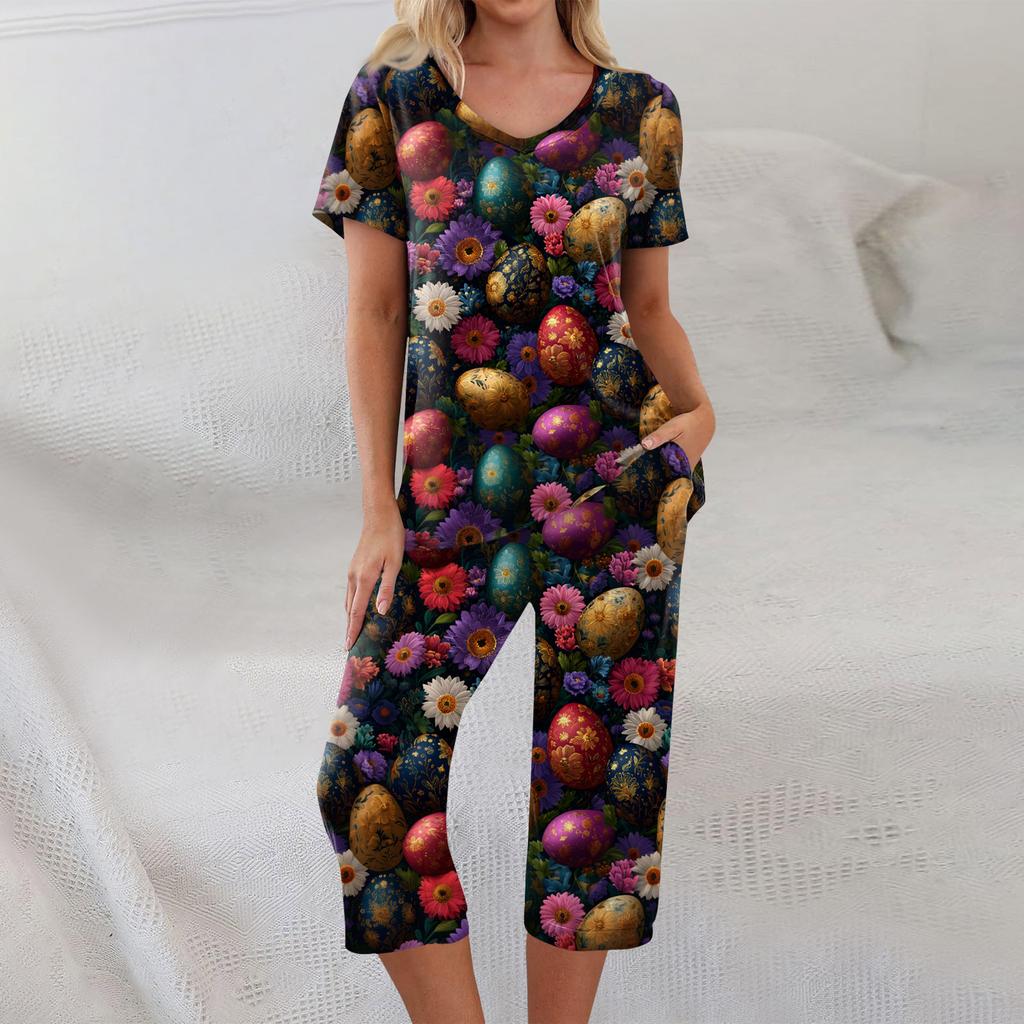 2 Piece Sets For Women Short Sleeve Top And Pants With Pockets Workout Soft  Print Sets