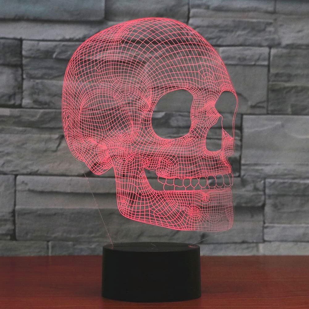 Scary Skull Night Light 3D Illusion Lamp, 7 Colors Changing USB Touch Switch Table Lights, Bedroom Halloween Decoration Lamps