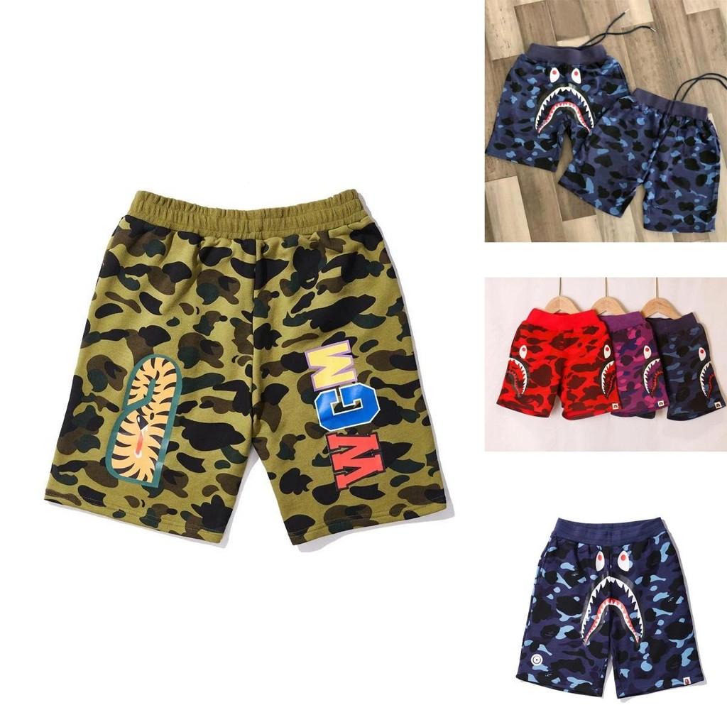 Pantaloncini in Cotone Stampati con Testa di Squalo Mimetica per Uomo Look Casual Estivo**