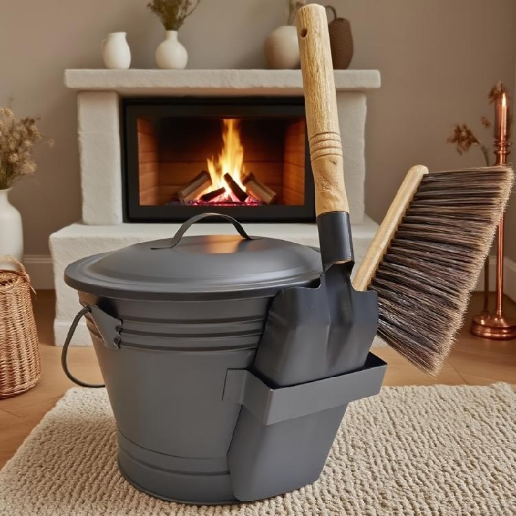 Galvanized Irons Fireplaces Tool Set Heat Resistant Bucket Shovel Brush Gloves For Ashes Collection Transport