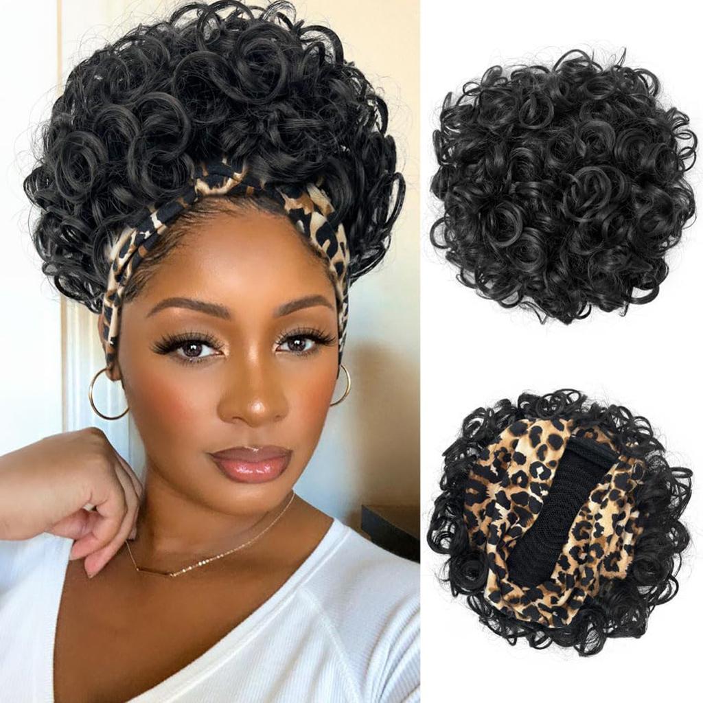 Large Curly Wigs With Headbands Attached For Black Women Synthitic Short Kinky Curly Wigs For Black Women With 2 Secure Clips