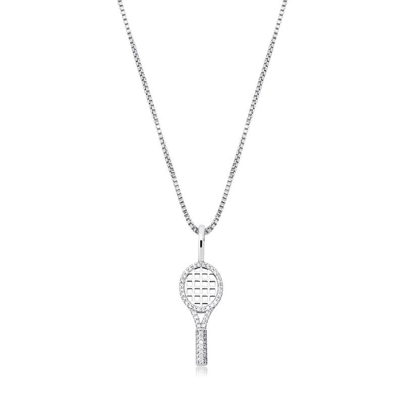 Gioielli di Moda Argento Sterling 925 Zircone Racchetta da Tennis Sportivo Ciondolo Collana Gioielli Regalo