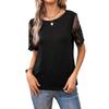 Women's Summer T-shirt Elegant Knit Spell Lace Round Neck Loose Mesh Splicing Short Sleeve Top