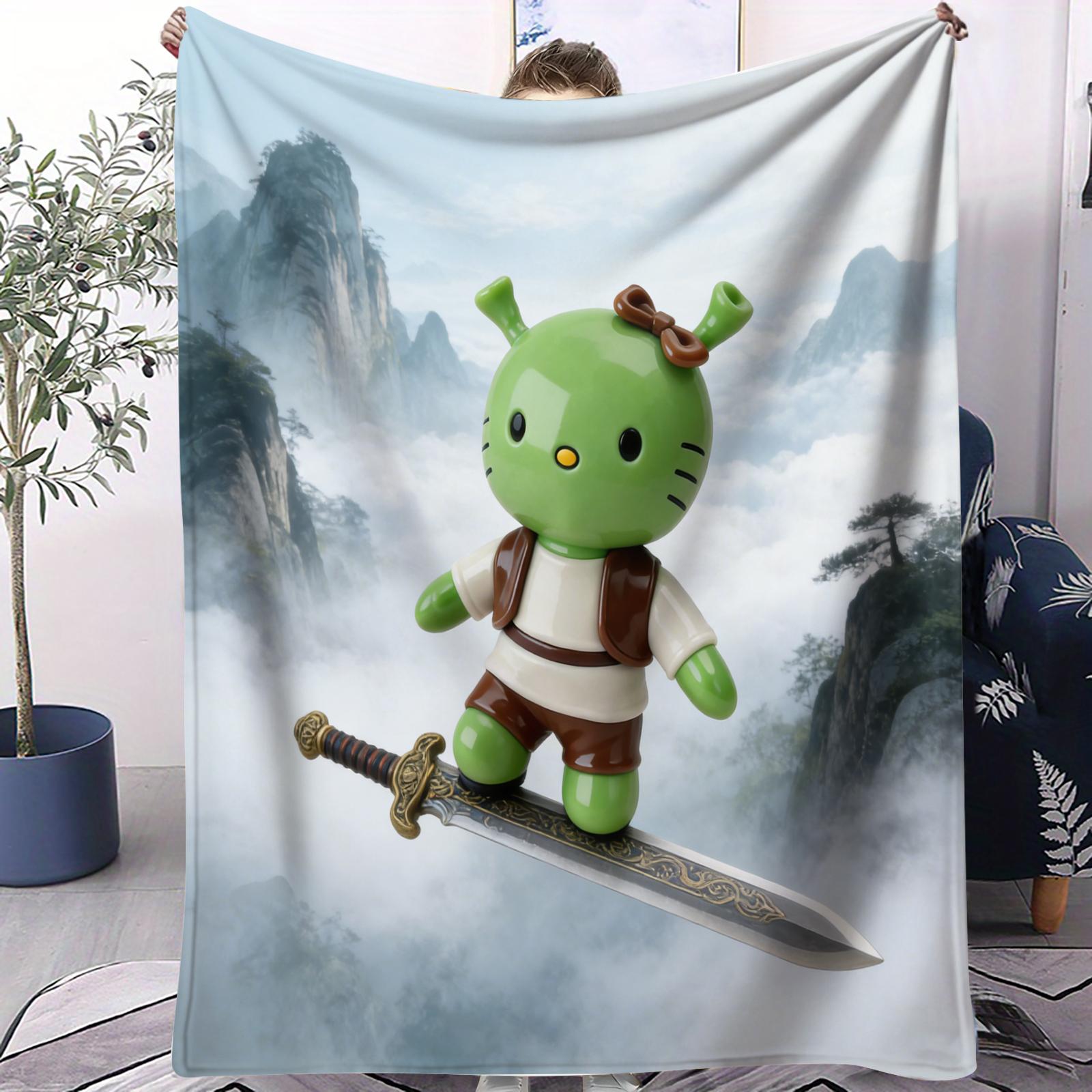 

Hot Sale Green Alien Printed Small Cover Blanket All Season Soft Breathable Bed Bedroom Dorm Sofa Lunch Camping Dorm Room Decor 70x100cm