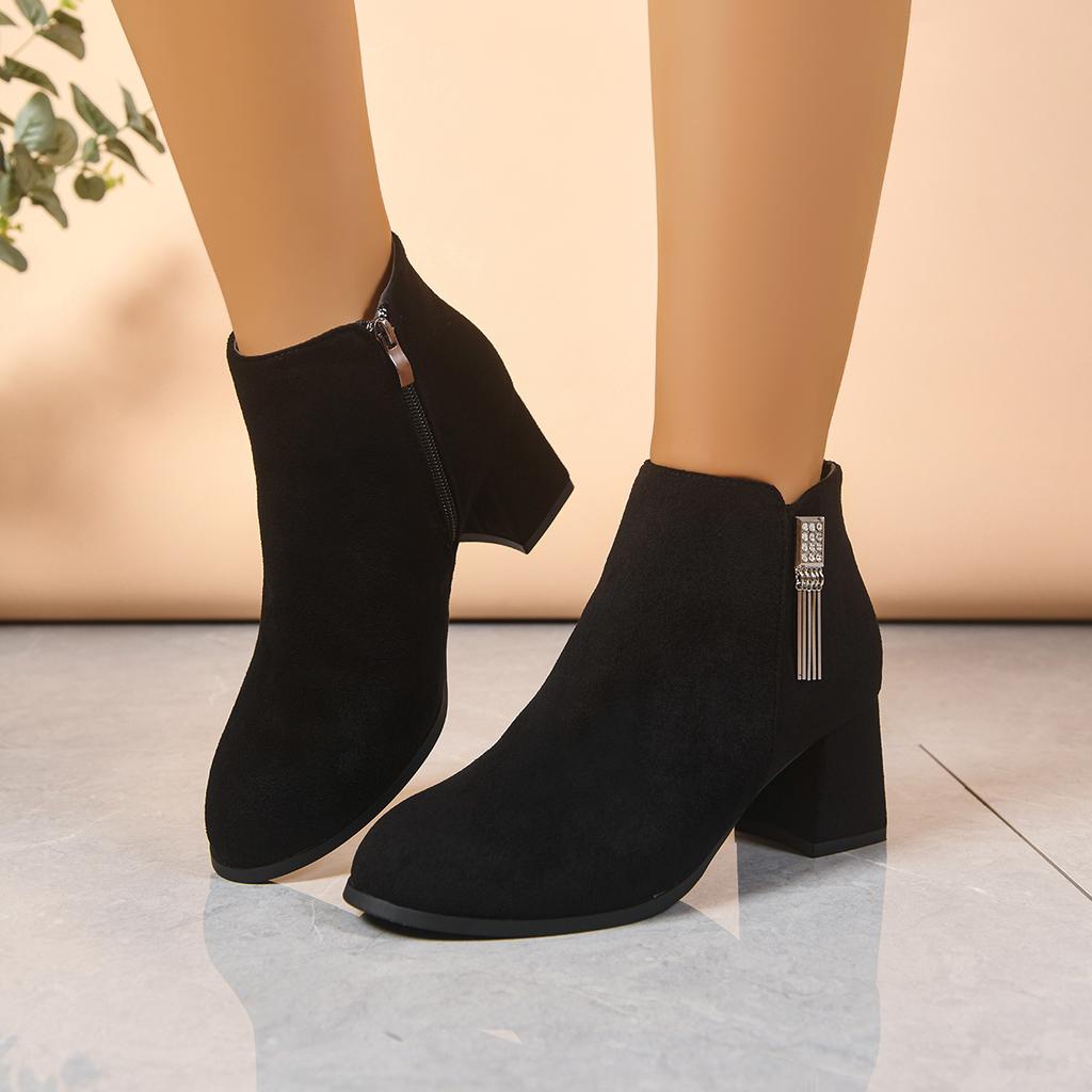 Scarpe da Donna Moda Autunnale Versatili Tacco Spesso Stivali da Donna con Tacco Alto Comodi Punta Tonda Zip Laterale Stivali da Donna