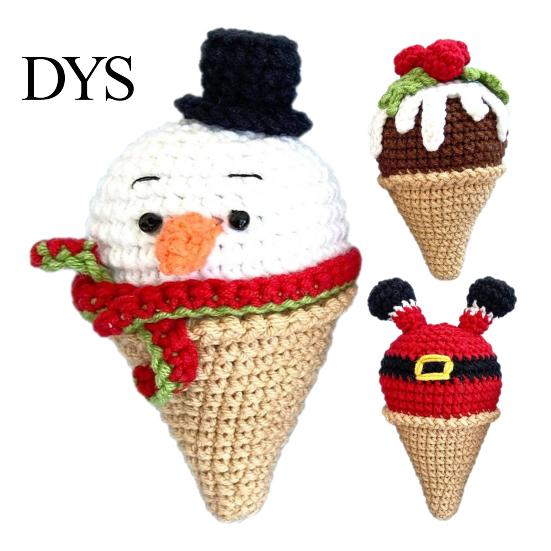 Desktop Match Decorations for Office Handmade Crochet Christmas Ornament, Ice Cream Theme Decor, Festive Ornaments Women Cute Yarn Figurine