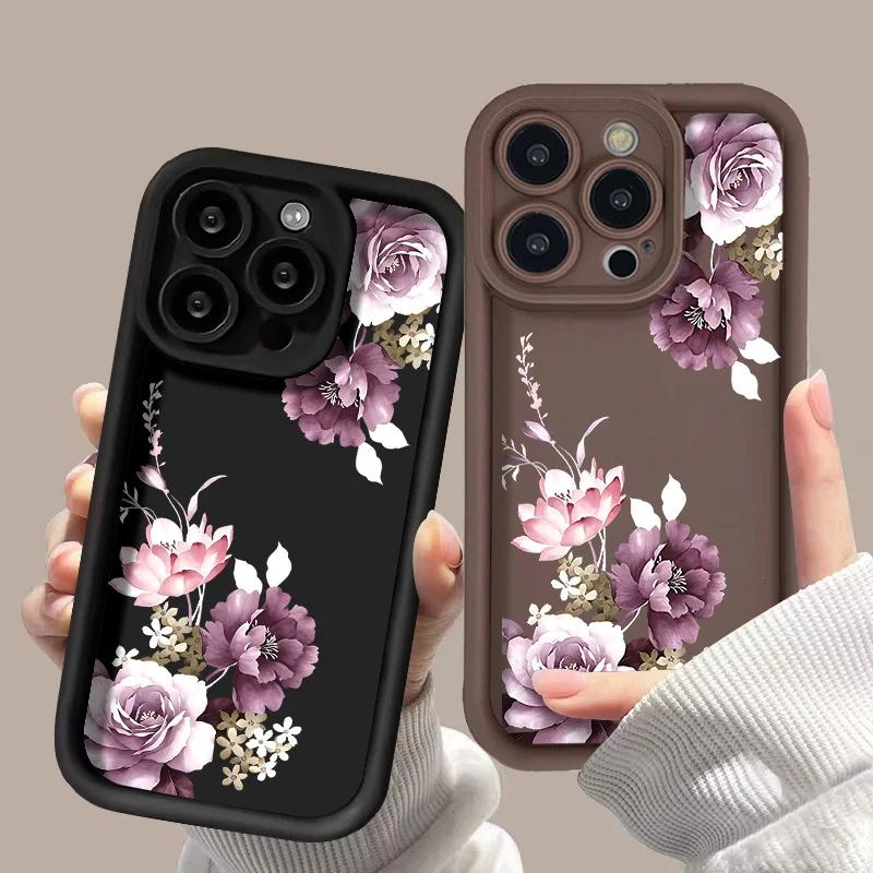 Peony Flower Phone Case For iPhone 15 Pro MaxCase iPhone 17 16 11 12 13 14 Soft SiliconeShockproof Phone Bumper Cover Case