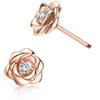 Rose Gold Flower and Diamond Stud Earrings, Fashionable and Beautiful
