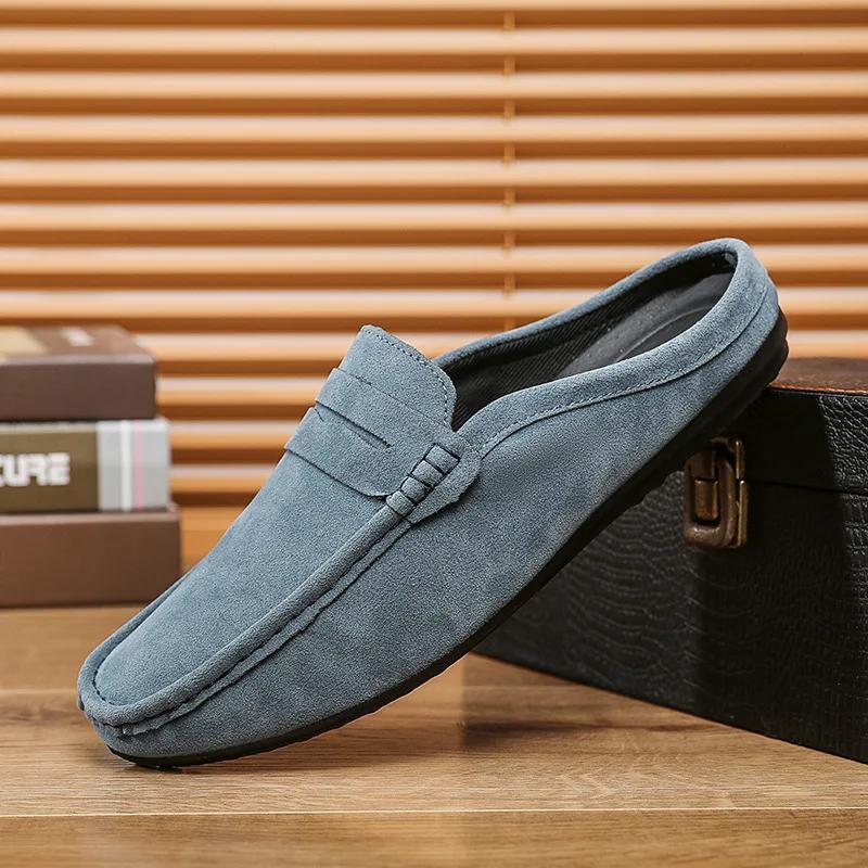 Fashion Lefu Shoes Men's Lightweight Bean Shoes Summer One Step Push lazy Breathable Casual Half Support Slippers for men2025