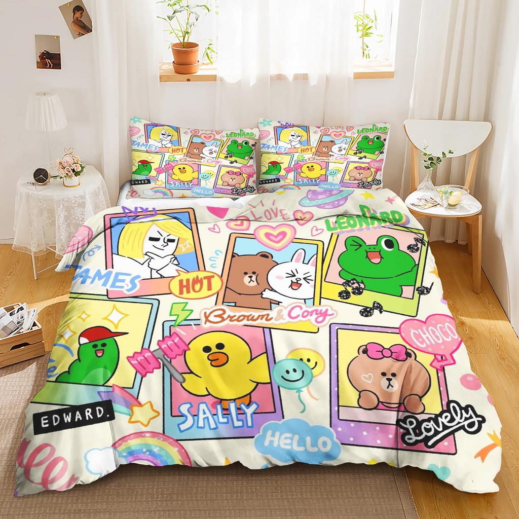 Comforter Linefriends Printed 3-Piece Set 1 Quilt Bedding Set Twin Size Sets Queen 3D Children'S Bedding