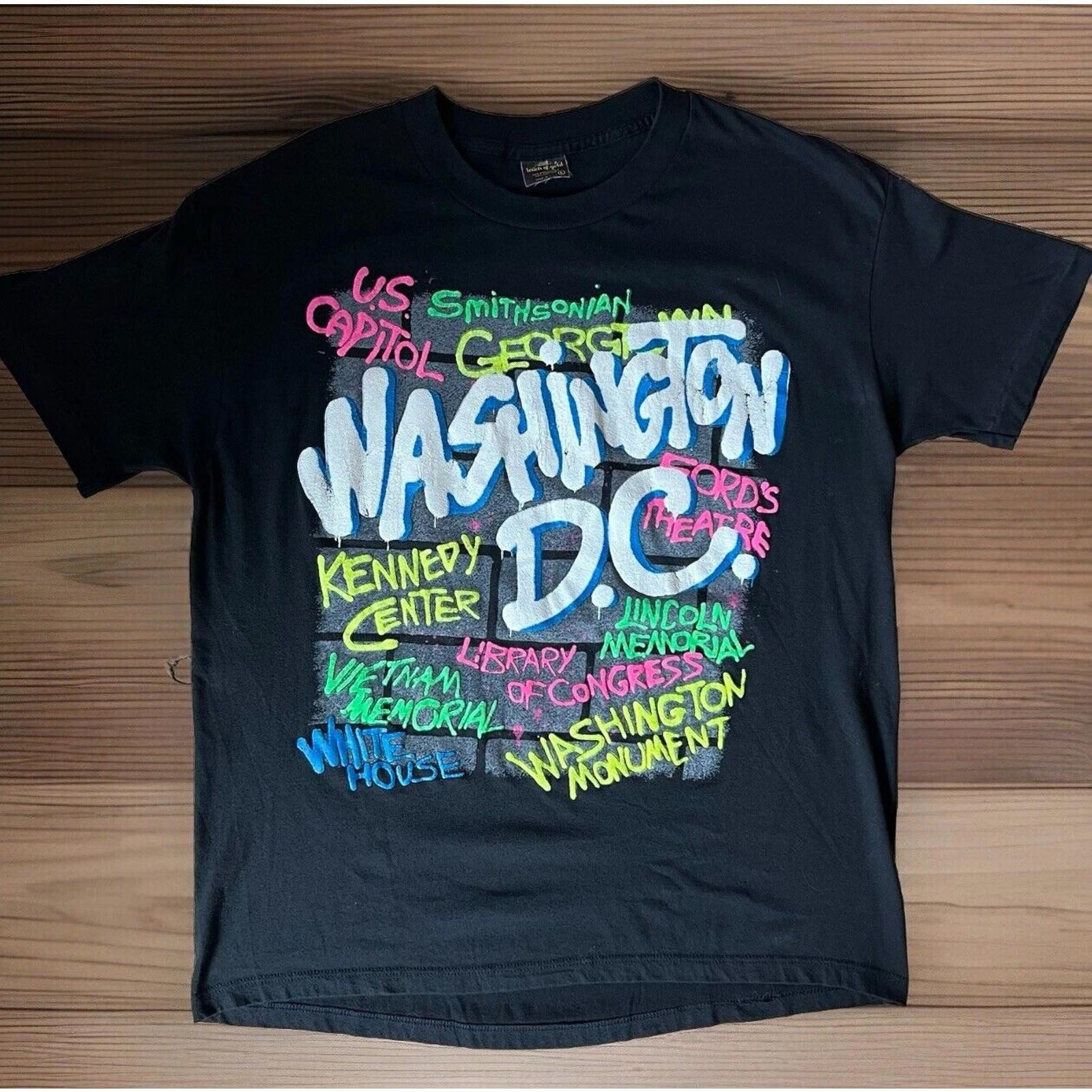 Vintage Washington DC Shirt Large Black 80s DMV Spray Paint Graffiti Memorial S
