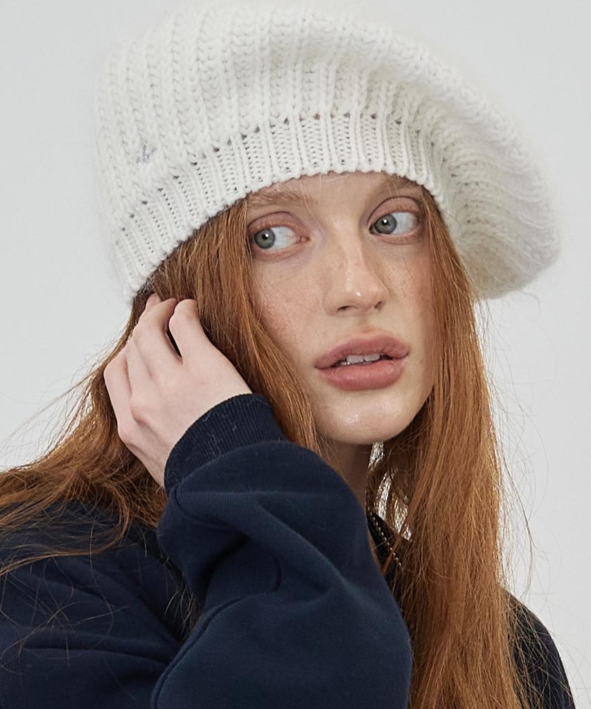 THE-ABON Basic Angora Beret Ivory