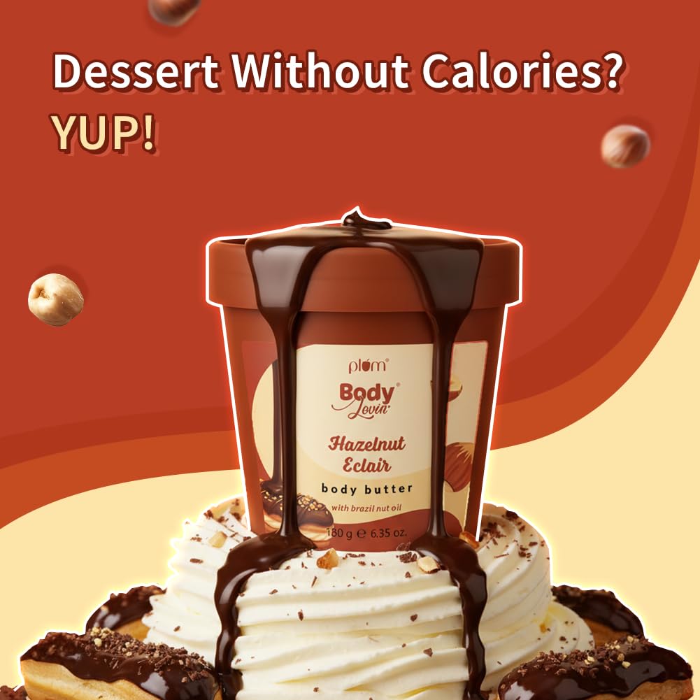 Plum BodyLovin' Hazelnut Eclair Body Butter For Dry To Very Dry Skin Non Greasy Lightweight Deep Moisture 180 g