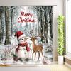 Weihnachts-Schneemann Eichhörnchen Duschvorhang Roter Vogel Winter-Schneeflockenwald Schnee-Landschaft Zeder Rentier Weihnachten Haus Badezimmer Dekoration