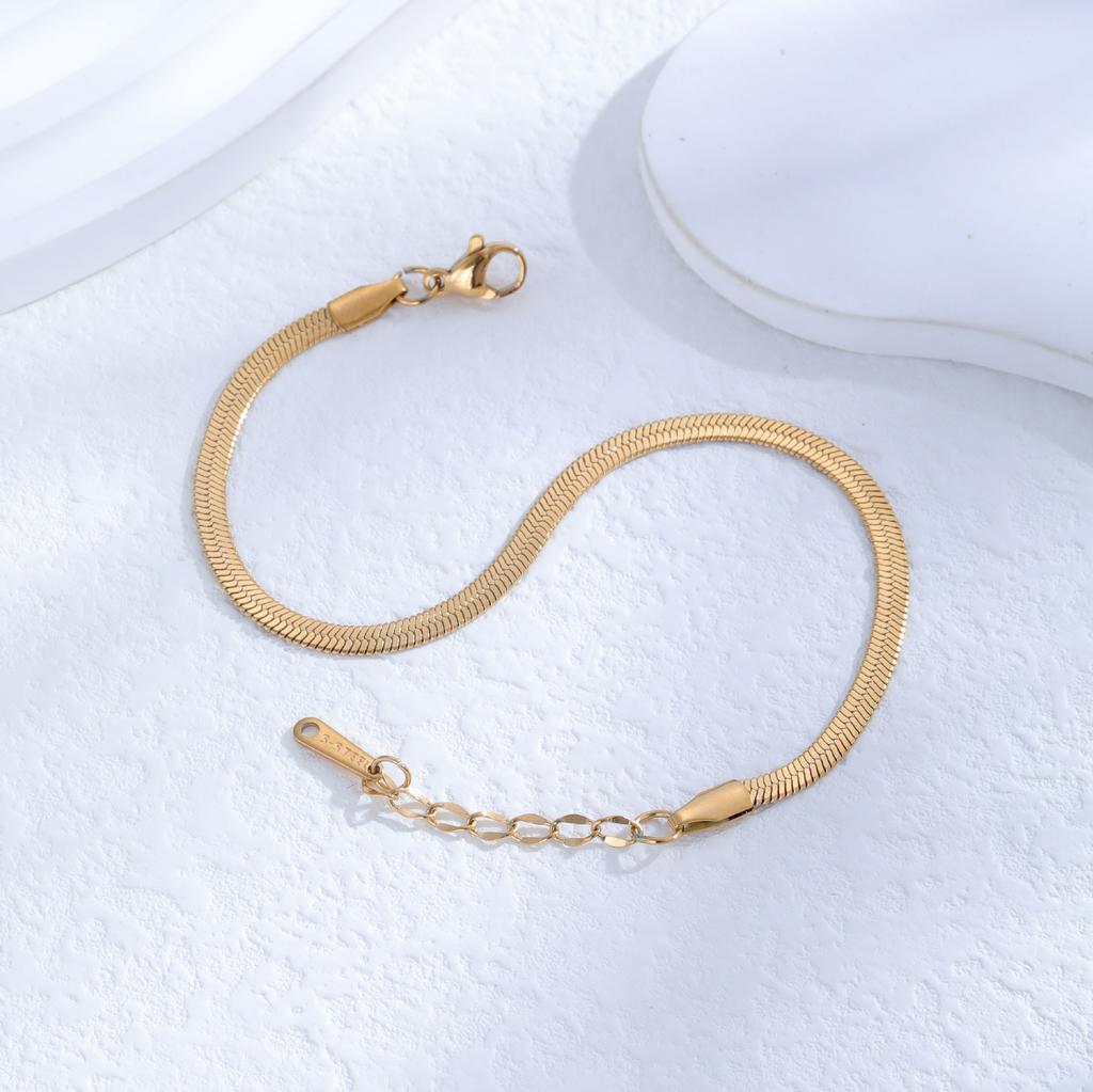 CARLIDANA Fashion Popular Stainless Steel High Quality 18K Gold-Plated Women Exquisite Choker Flat Snake Chain Necklace Jewelry