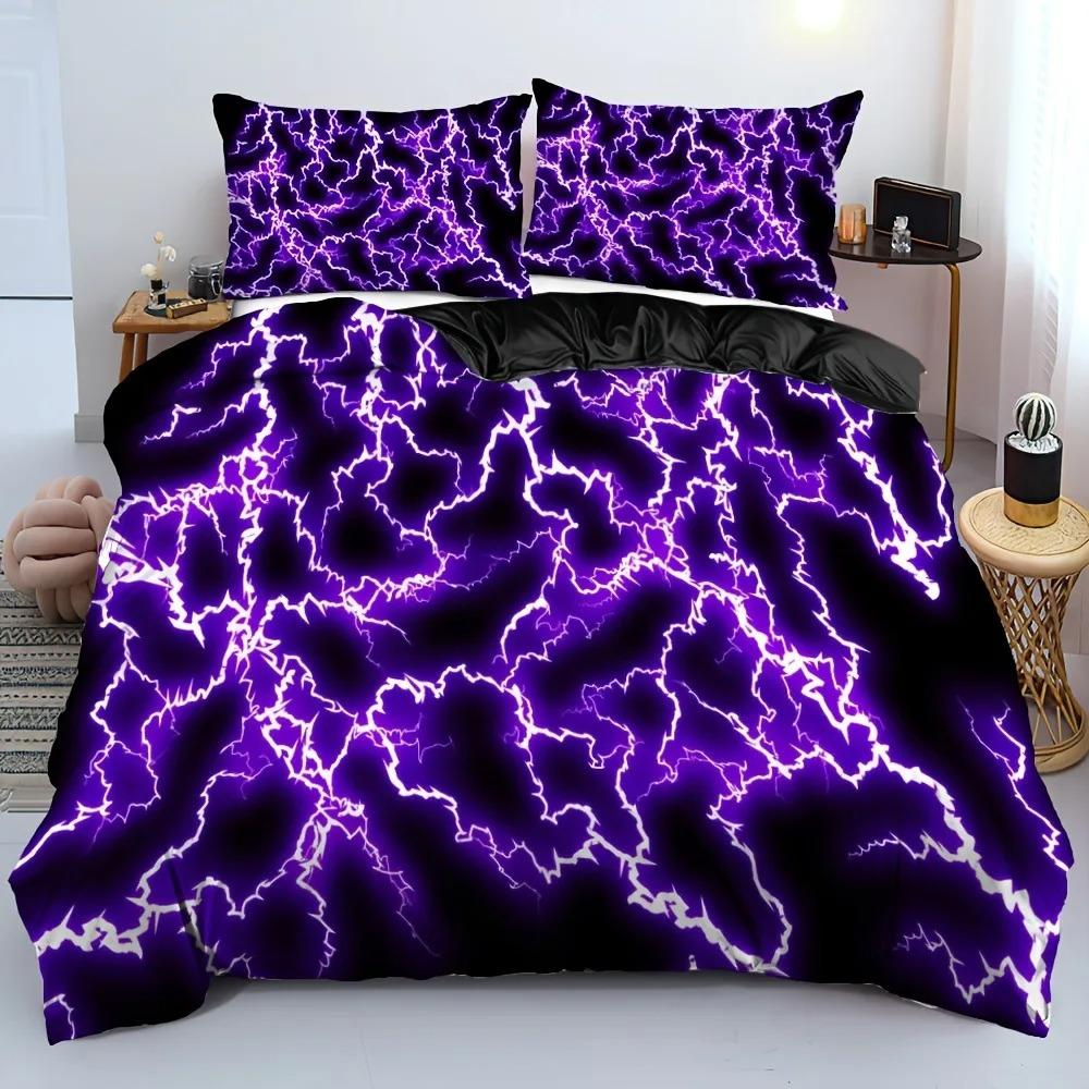 Purple Lightning Duvet Cover Queen Thunder Print Bedding Sets For Kids Teen Adults Violet Room Decor Soft Comforter Covers 135x200cm