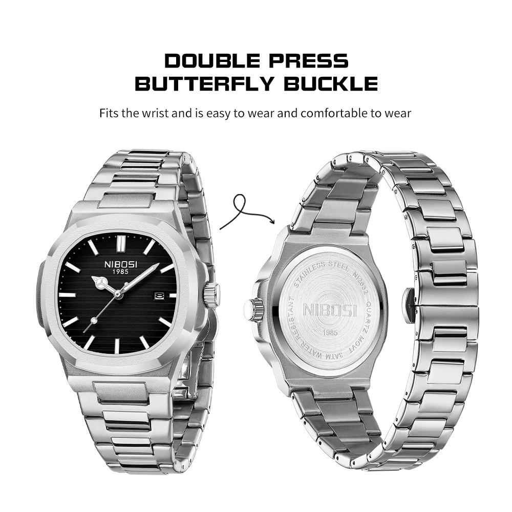 NIBOSI Luxury Man Wristwatch Waterproof Luminous Chronograph Watch for Men Stainless Steel Men's Quartz Watches