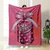Pink Bows Pattern Decorates a Dr Pepper Can with Ribbon and a Straw. for All Seasons Blanket Lunch Break Throw Gift