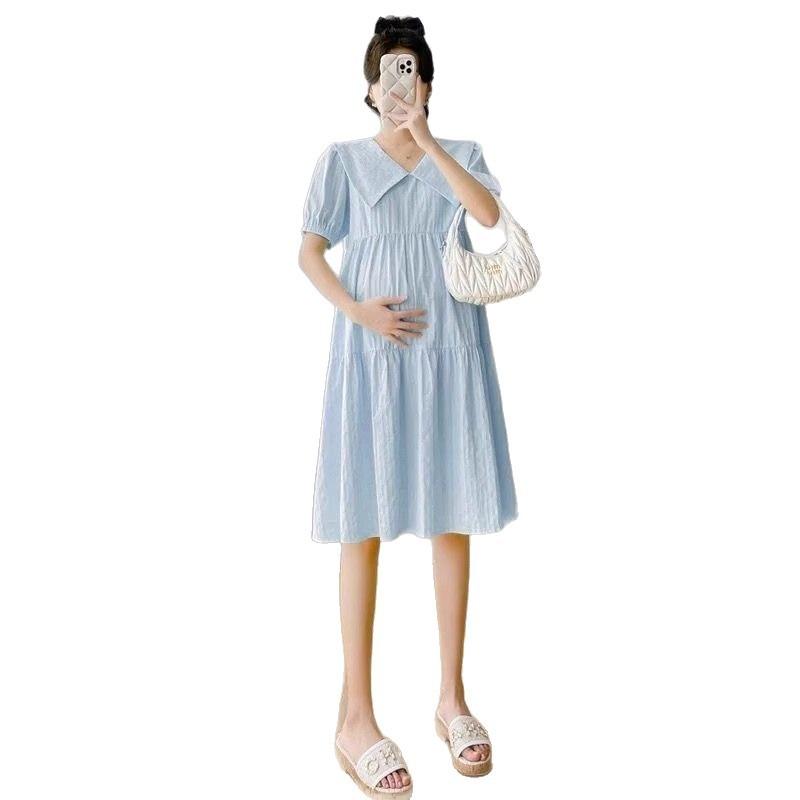 Maternity clothes small fresh doll collar short-sleeved dress women's summer sweet age reduction belly cover loose temperament maternity dress