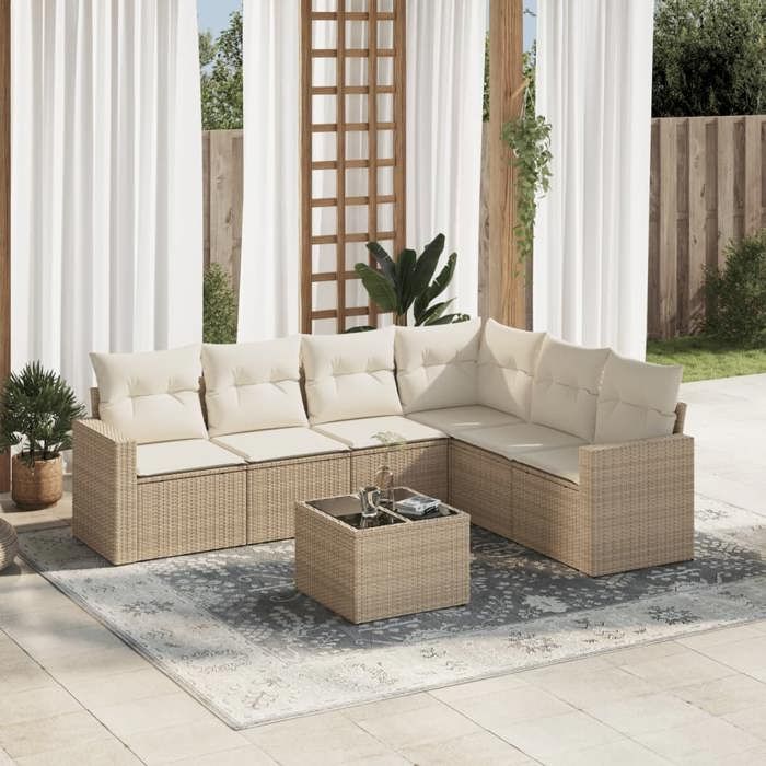 VidaXL Salon de jardin avec coussins 7 pcs beige résine tressée 3219008