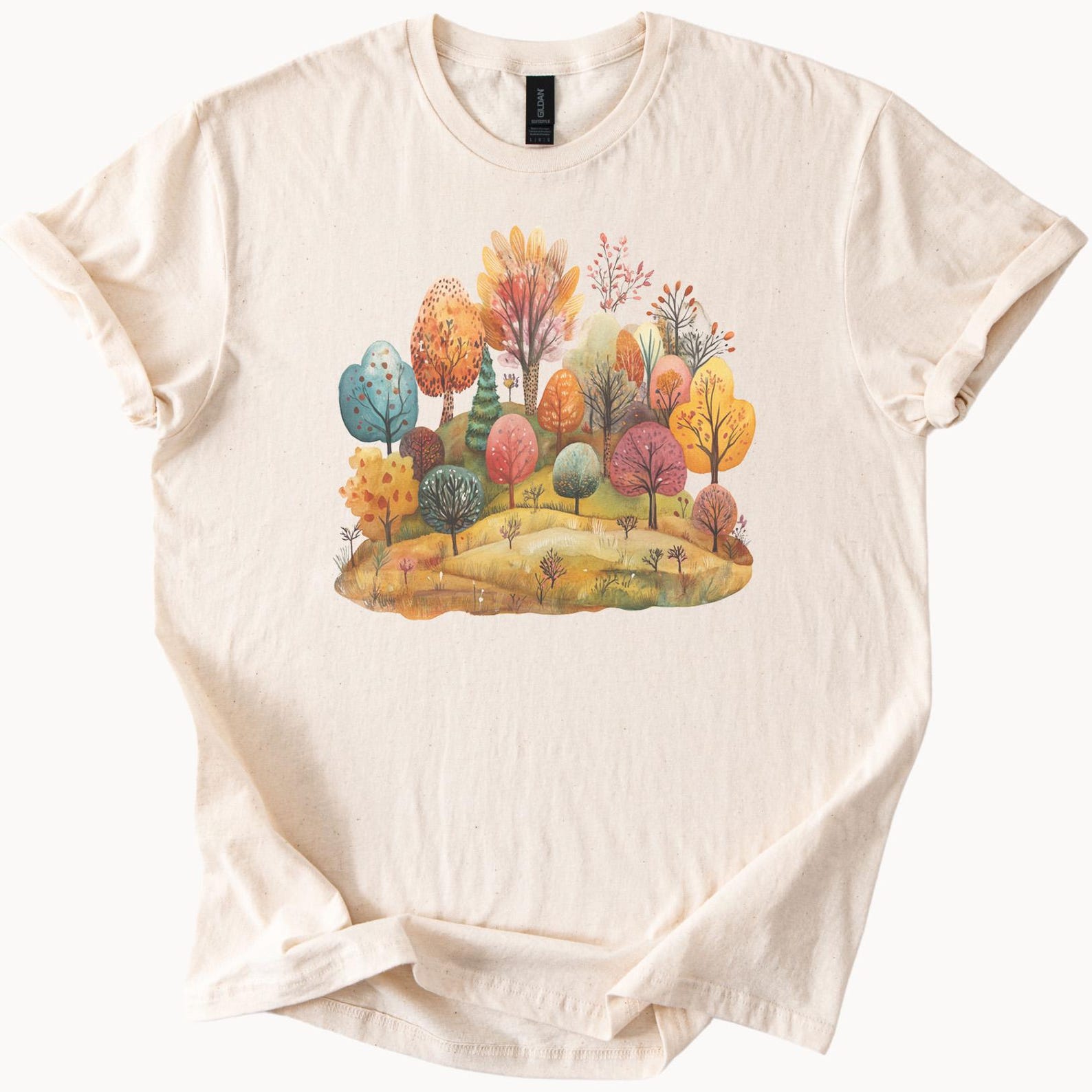 Fall Trees Graphic Shirt Autumn Forest Tee Unique Nature Scene Colorful Woodland Landscape Print Cute Forest Trees TShirt 150