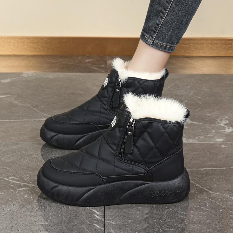 34-42 Winter Women's Large Fashion Plus Velvet Warm Thick Bottom Height Boosting High Top Cotton Shoes Snow Boots Midsole Women's Boots